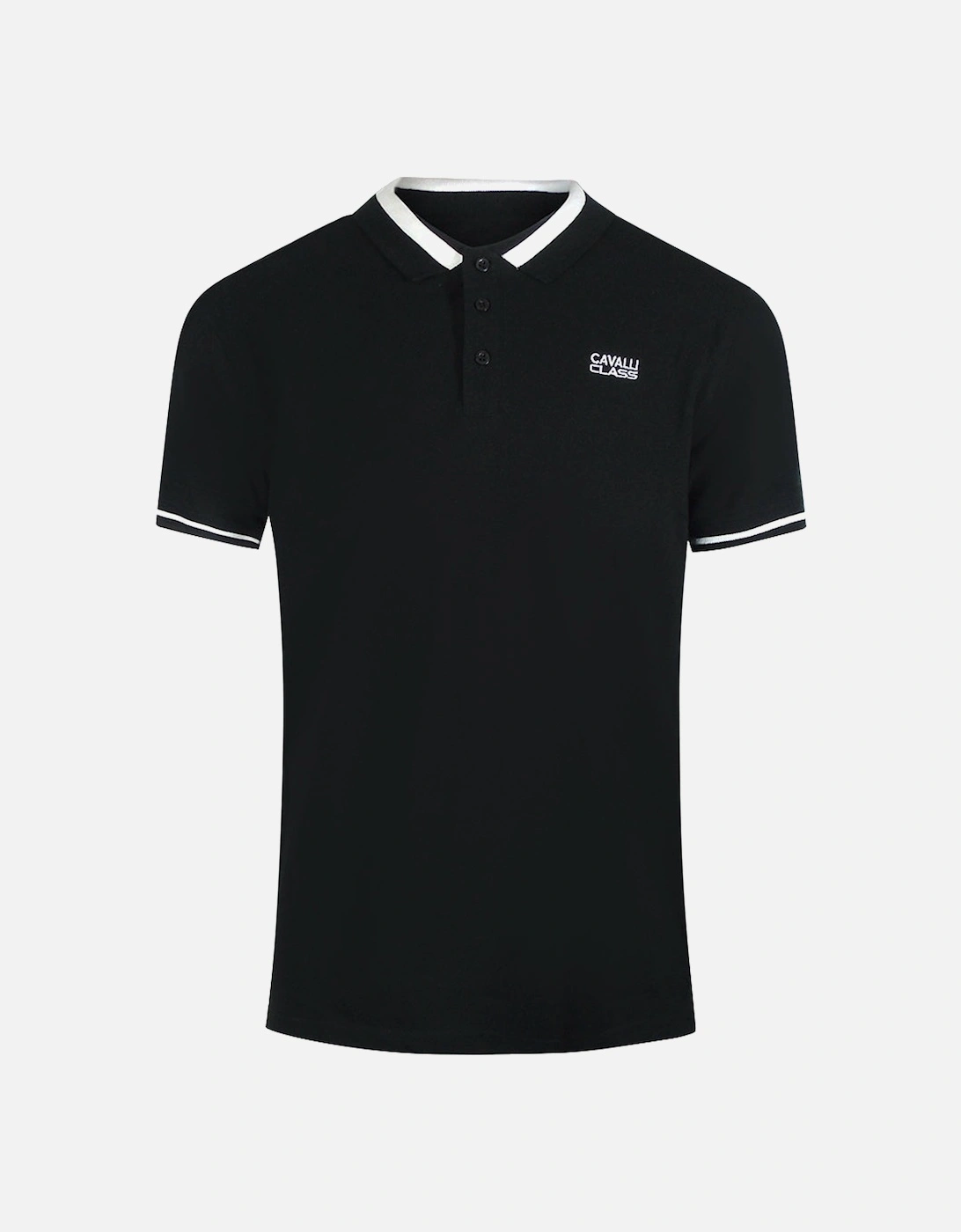 Cavalli Class Bold Stripe Collar Black Polo Shirt, 3 of 2