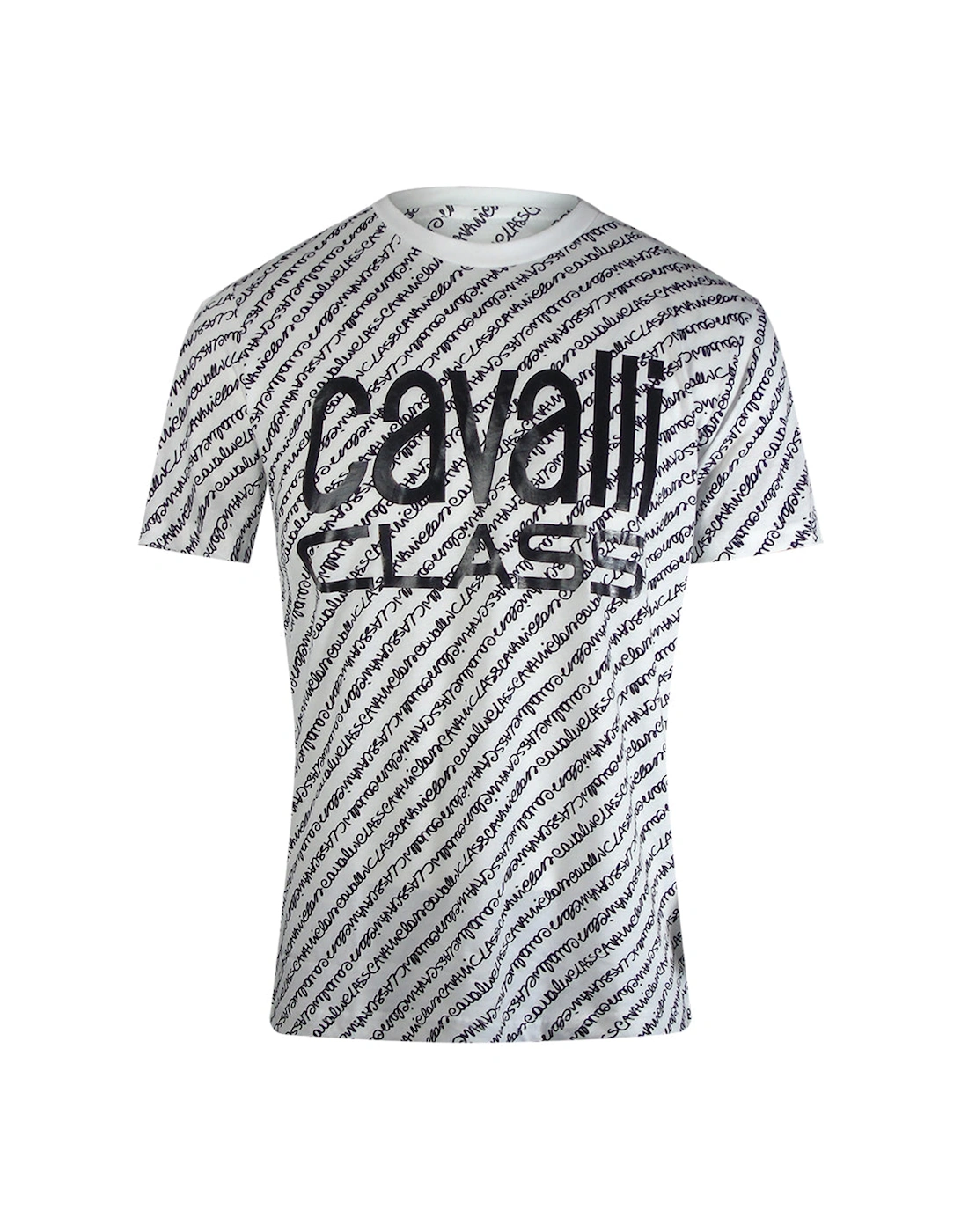 Men's Cavalli Class Bold Logo Script White T-Shirt - Size: 40