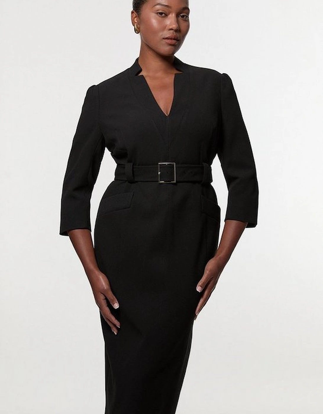 Plus Size Structured Crepe Belted Forever Midi Dress, 5 of 4