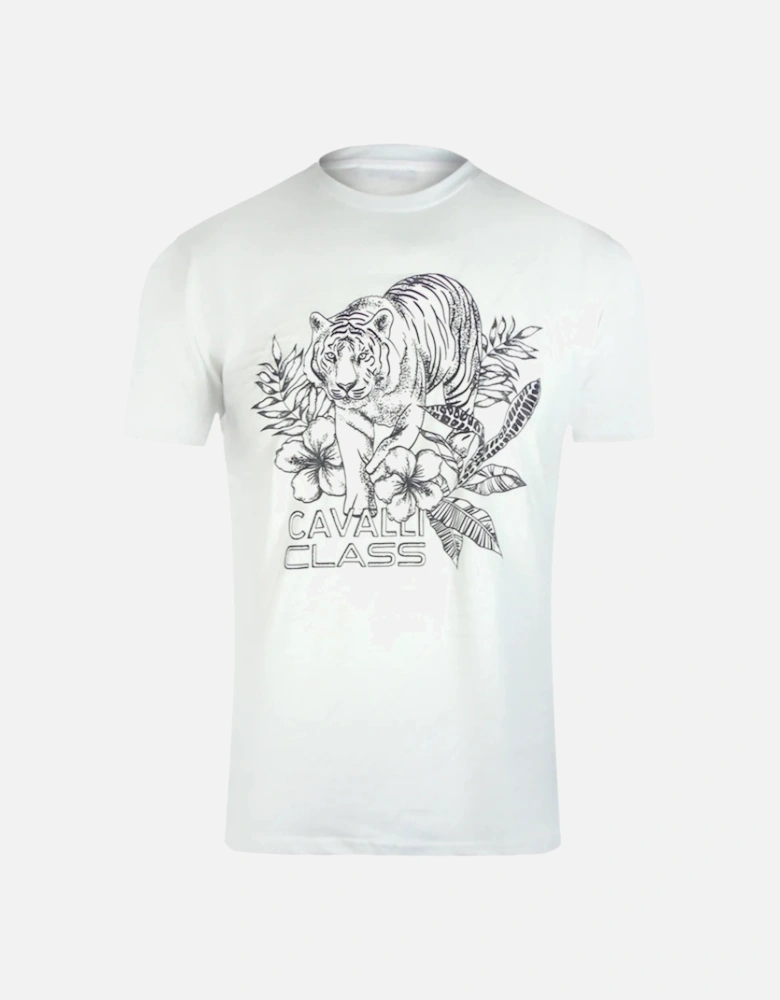 Cavalli Class Tiger Floral Logo White T-Shirt
