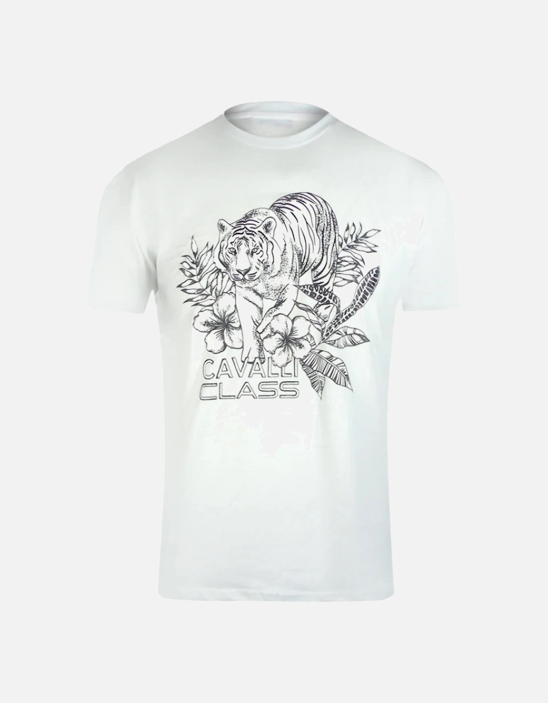 Cavalli Class Tiger Floral Logo White T-Shirt, 3 of 2