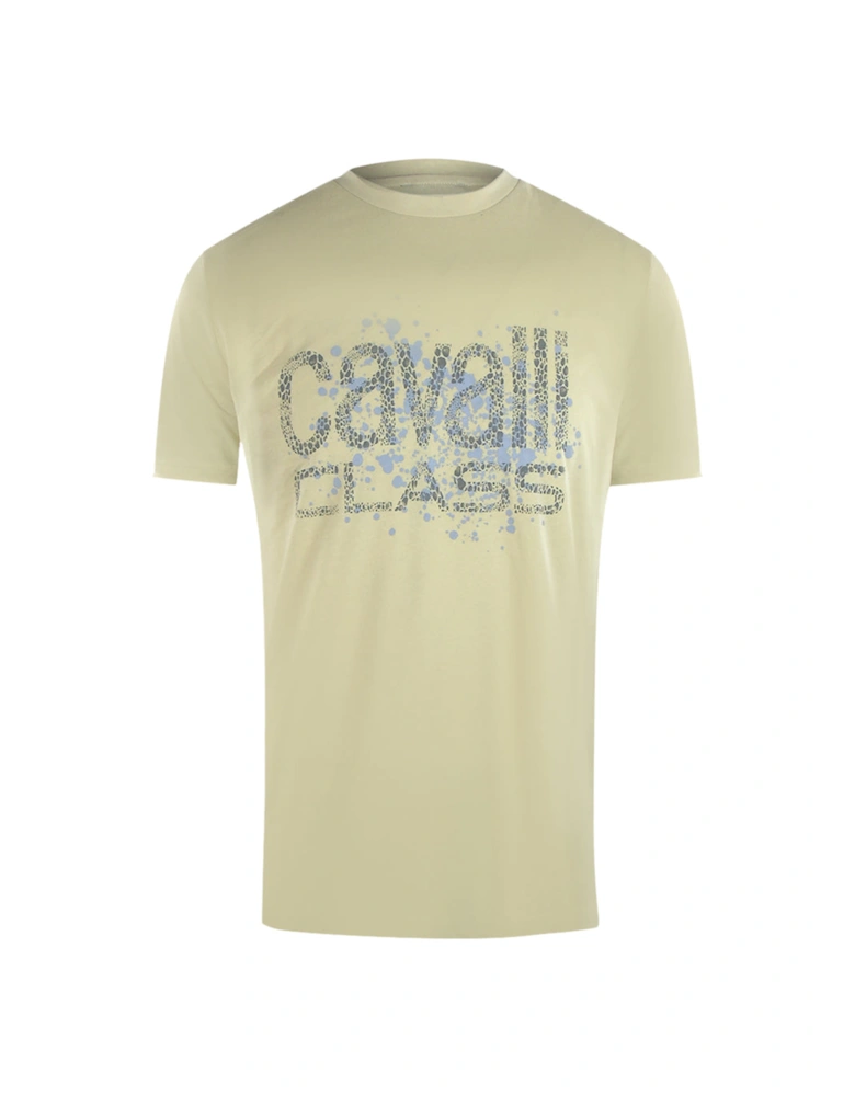 Cavalli Class Cracked Sprayed Logo Beige Sand T-Shirt