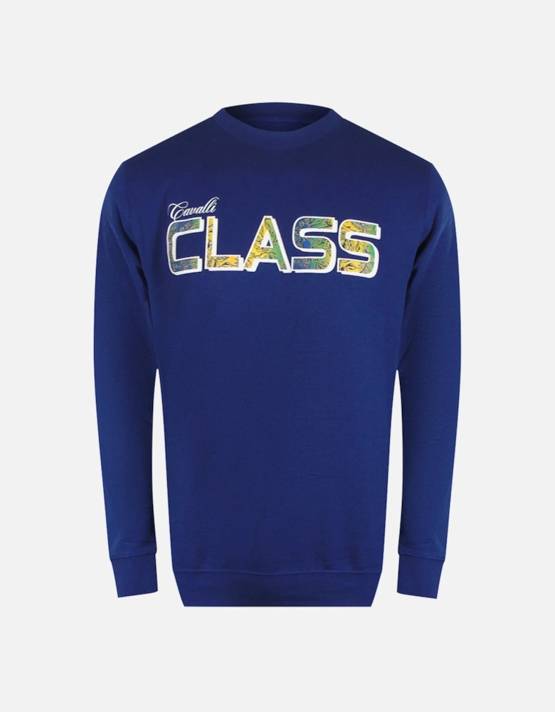 Cavalli Class Vibrant Floral Logo Iris Blue Sweatshirt