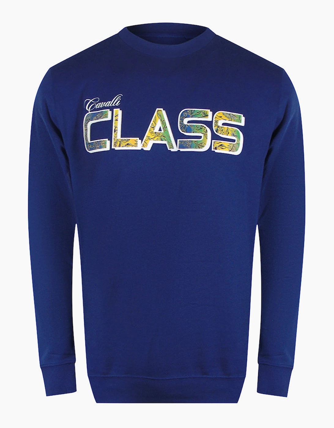 Roberto Cavalli Men's Navy Cavalli Class Vibrant Floral Logo Iris Blue Sweatshirt - Size: 38/Regular