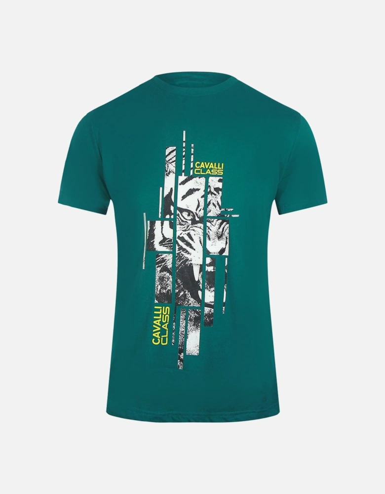 Cavalli Class Abstract Tiger Logo Green T-Shirt