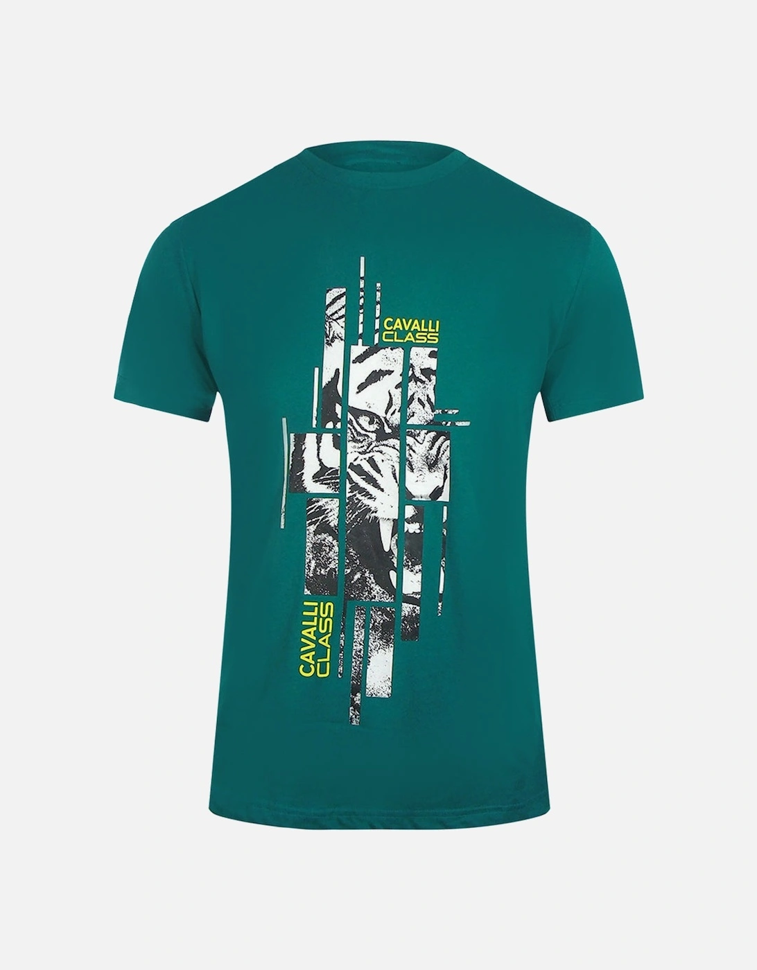 Cavalli Class Abstract Tiger Logo Green T-Shirt, 3 of 2