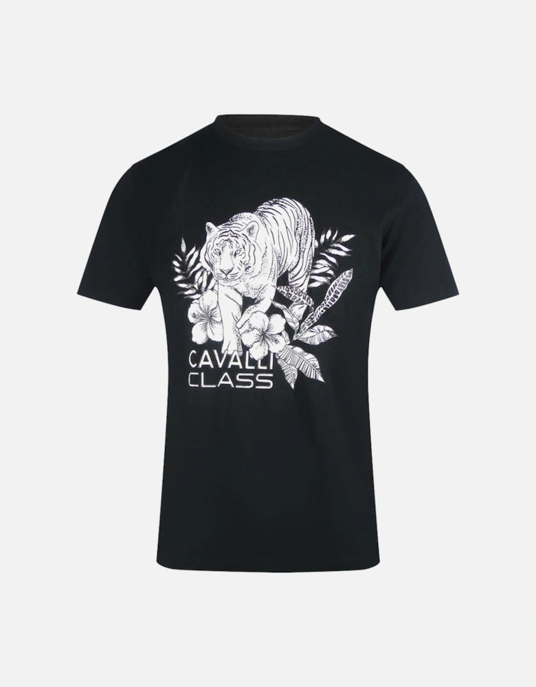 Cavalli Class Tiger Floral Logo Black T-Shirt