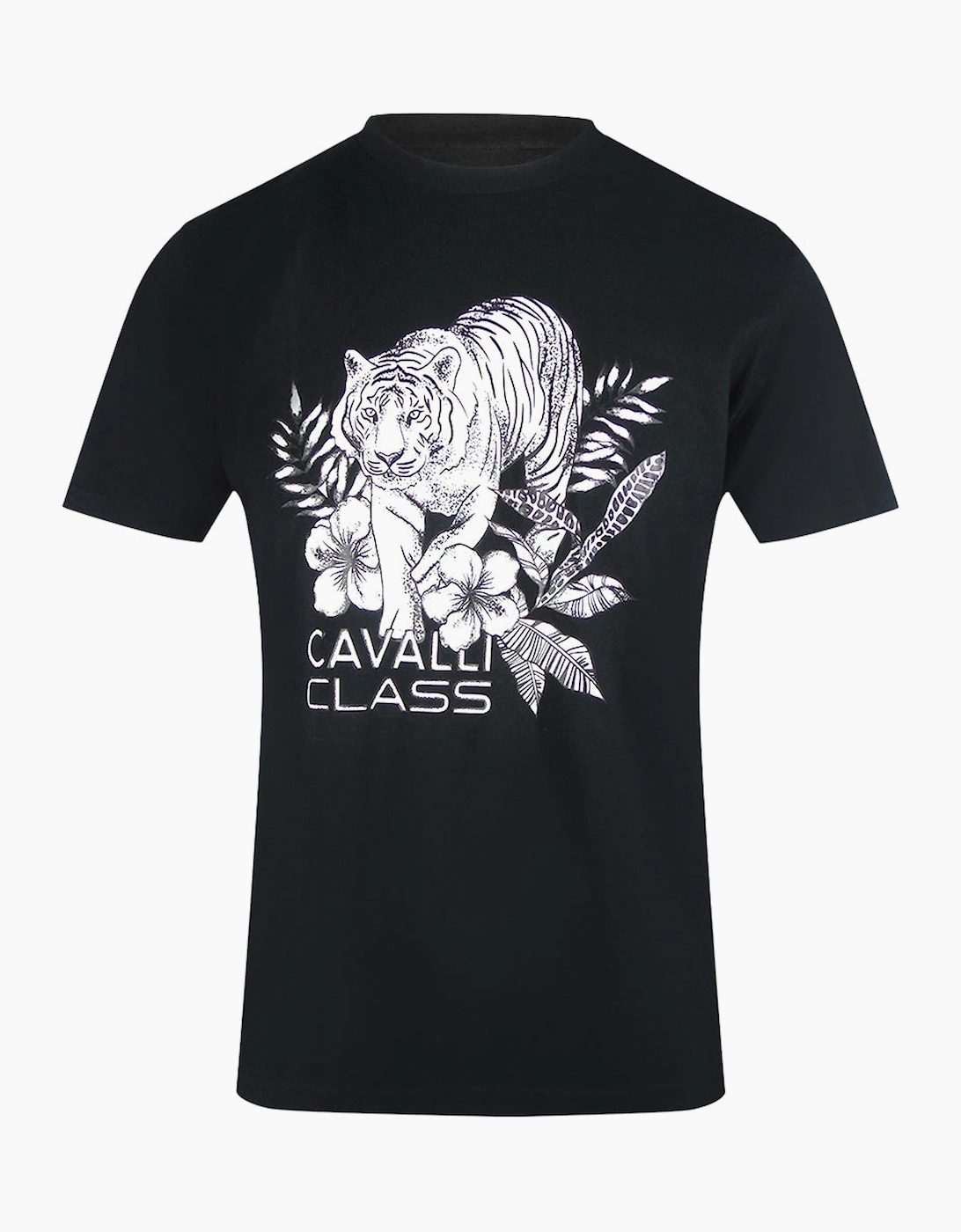 Roberto Cavalli Men's Black Cavalli Class Tiger Floral Logo T-Shirt  42 Xl