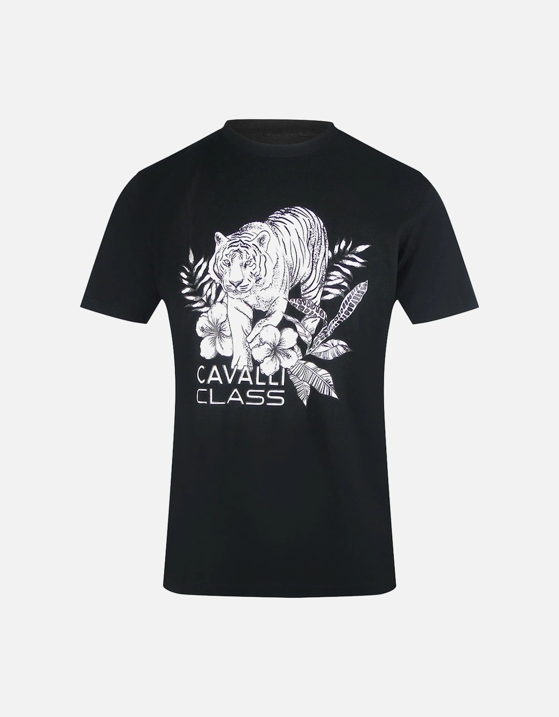 Cavalli Class Tiger Floral Logo Black T-Shirt, 3 of 2