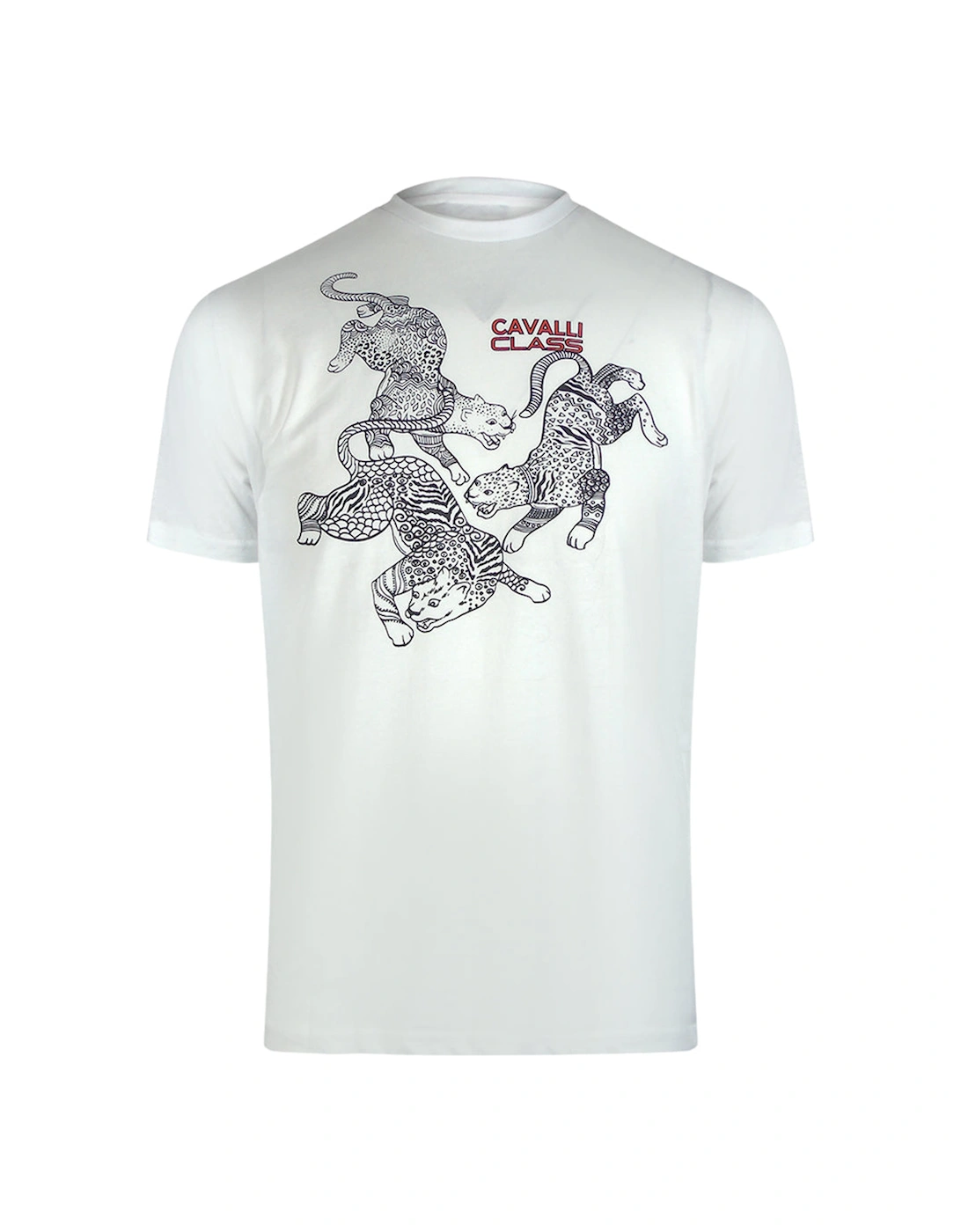 Men's Cavalli Class Traditional Style Leopard Graphic Off White T-Shirt - Size: 38