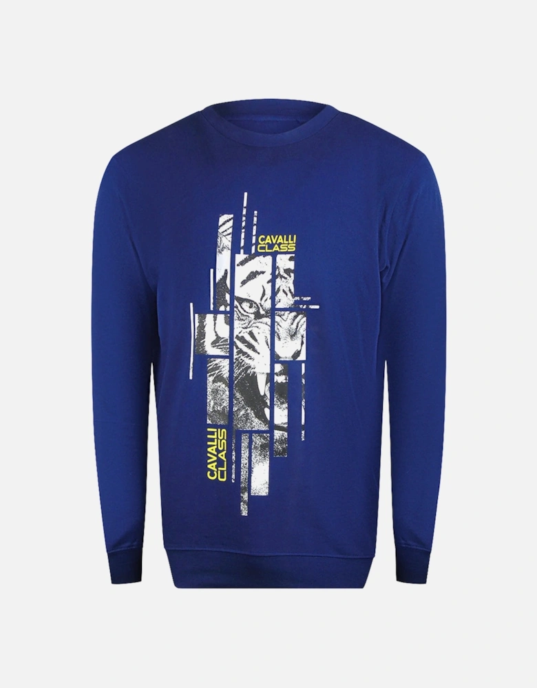 Cavalli Class Splintered Tiger Graphic Iris Blue Sweatshirt
