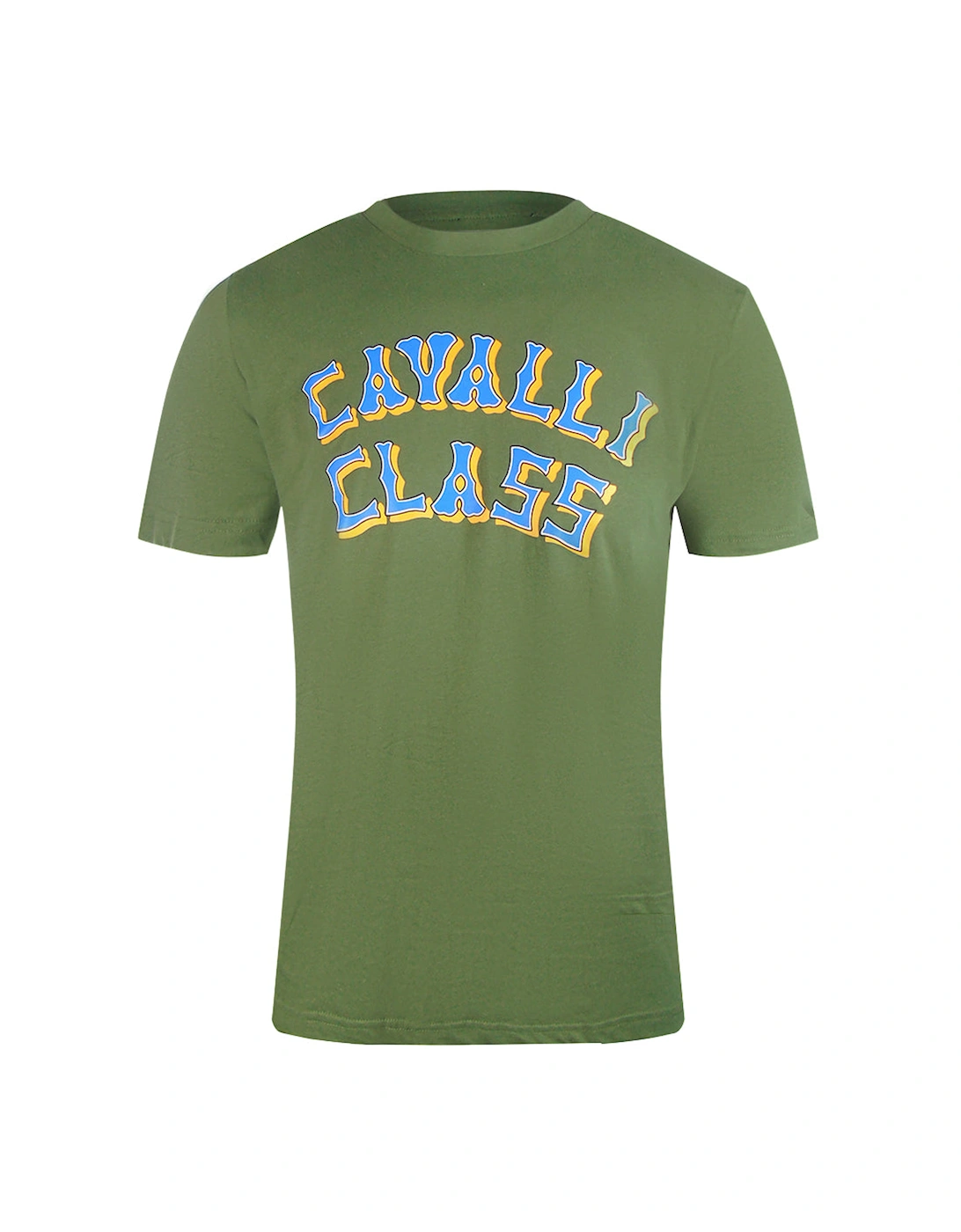 Men's Cavalli Class Layered Logo Military Green T-Shirt - Size: 40