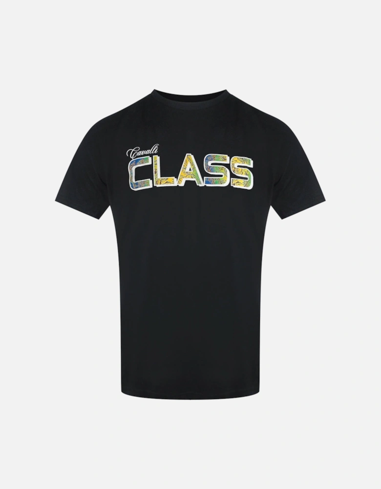 Cavalli Class Vibrant Floral Logo Black T-Shirt