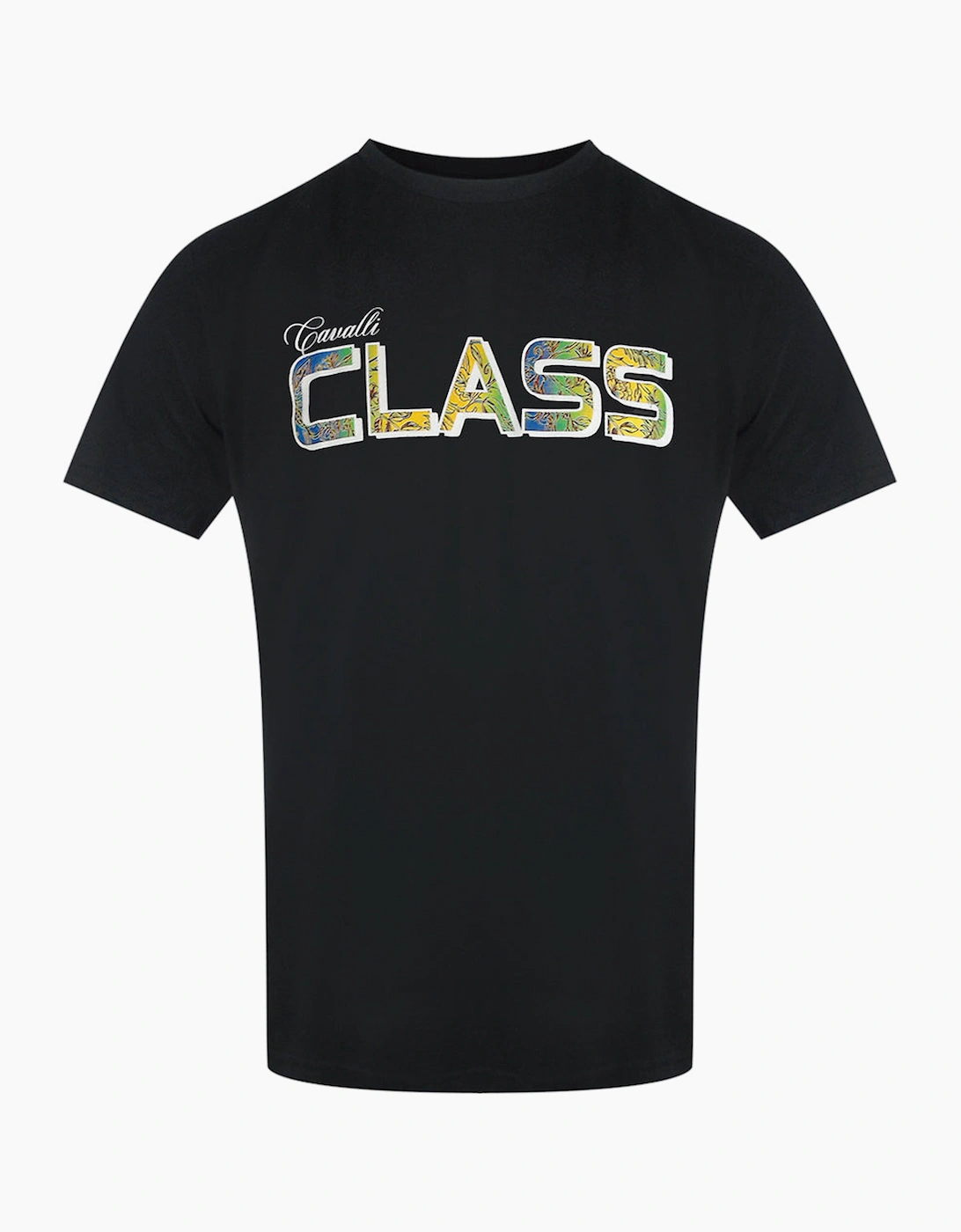 Roberto Cavalli Men's Black Cavalli Class Vibrant Floral Logo T-Shirt - Size: 38