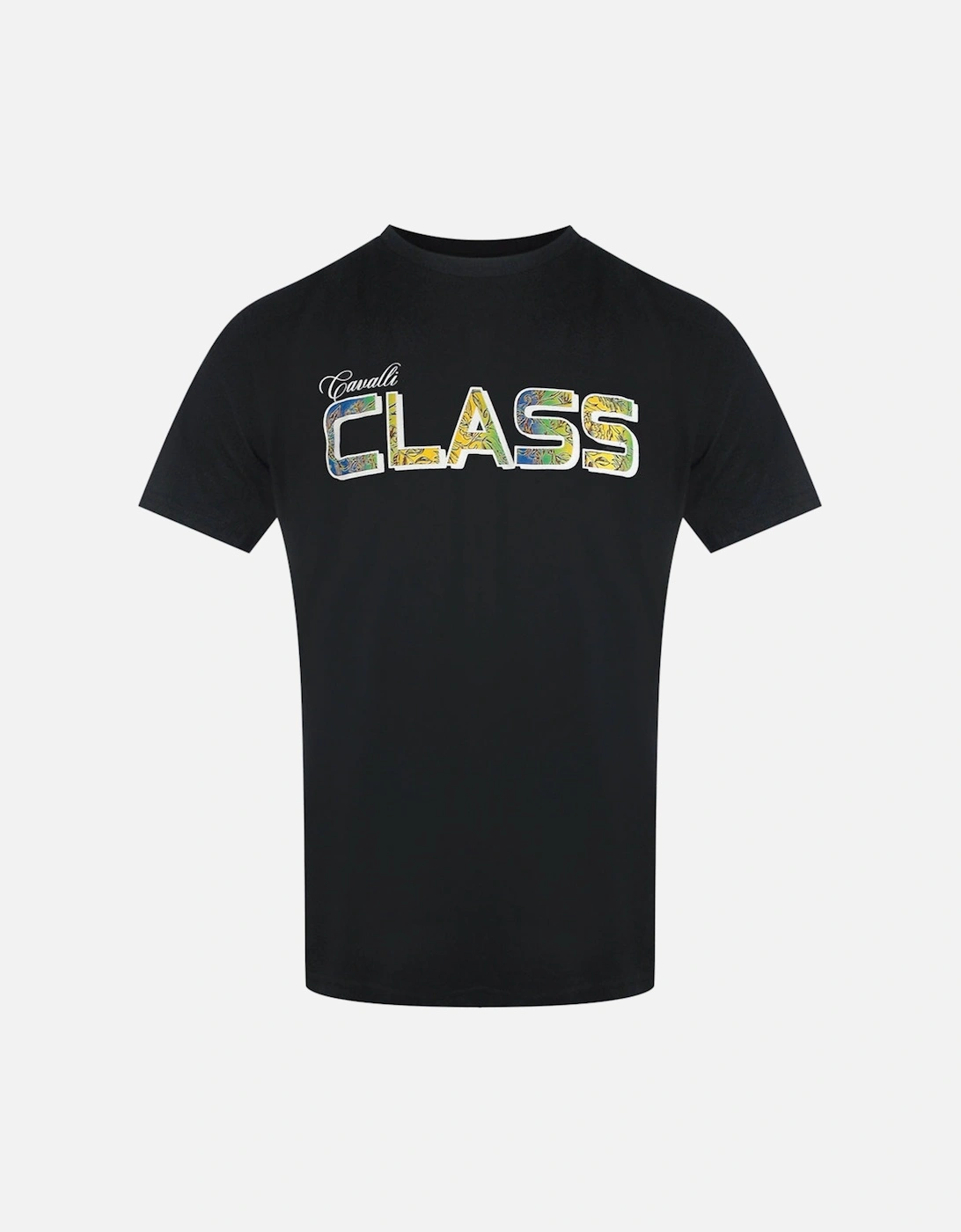 Cavalli Class Vibrant Floral Logo Black T-Shirt, 3 of 2