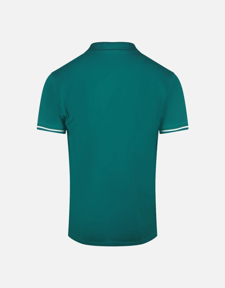 Cavalli Class Bold Stripe Collar Green Polo Shirt