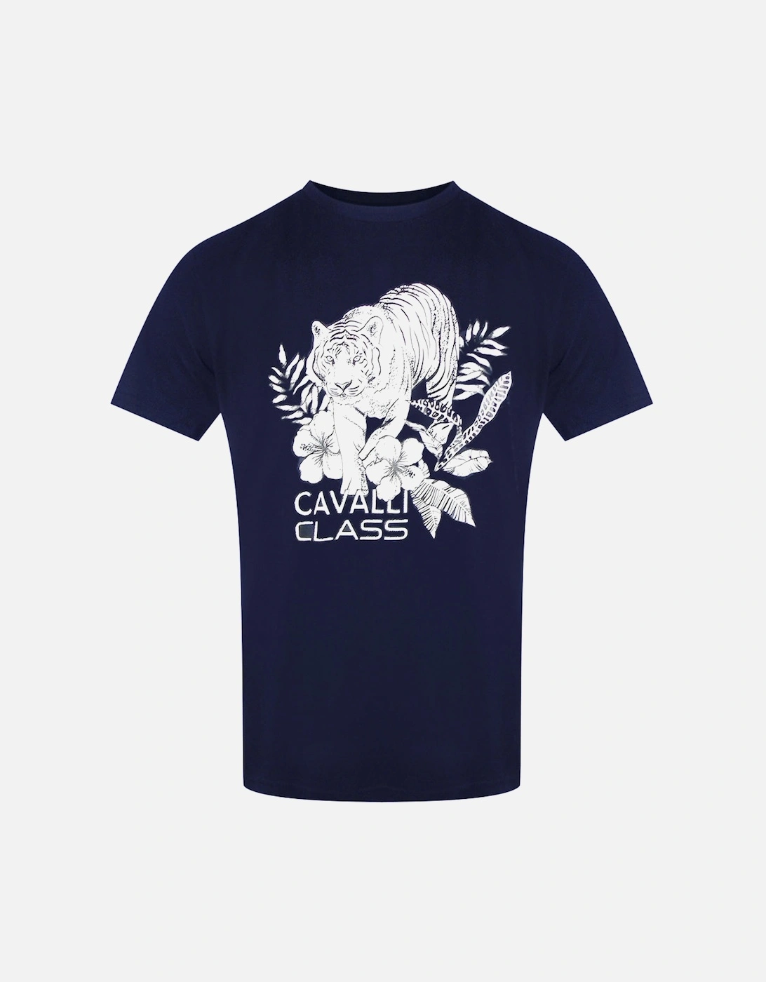 Cavalli Class Tiger Floral Logo Navy T-Shirt, 3 of 2