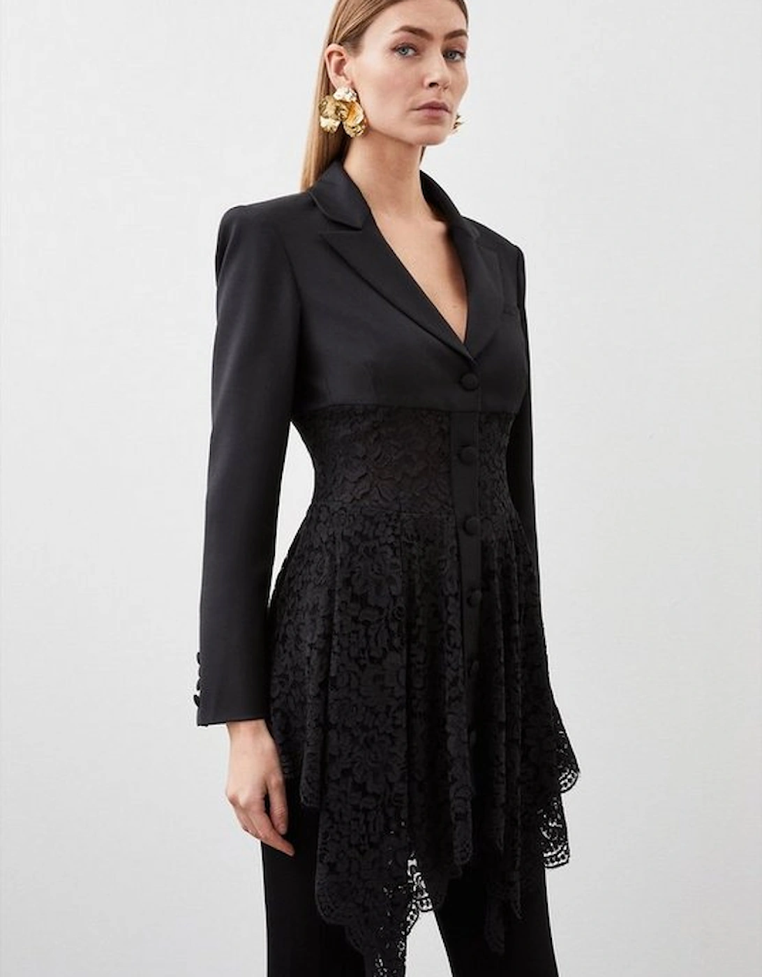 Tailored Italian Lace Detail Longline Blazer, 5 of 4