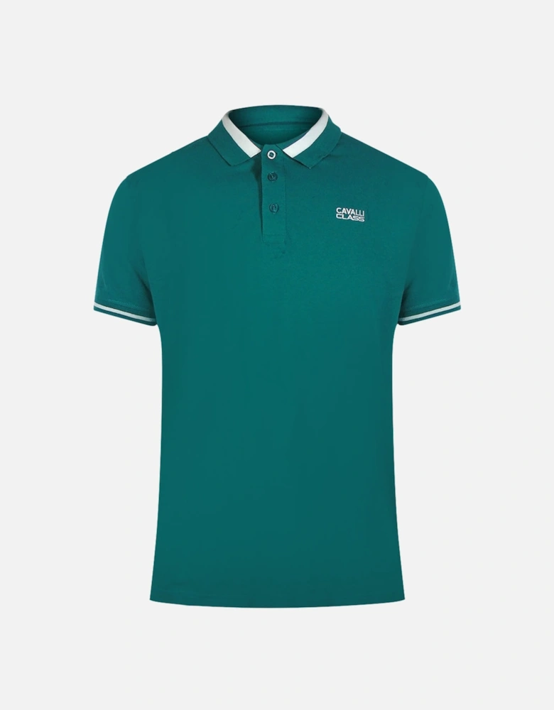 Cavalli Class Bold Stripe Collar Green Polo Shirt
