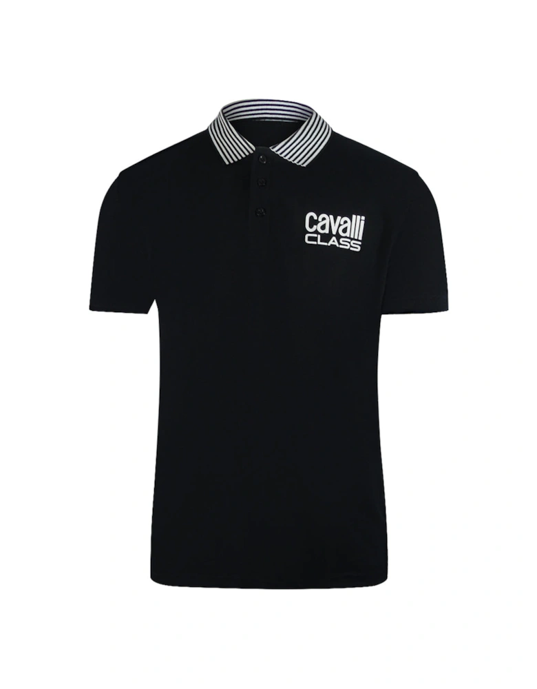 Cavalli Class Striped Collar Black Polo Shirt