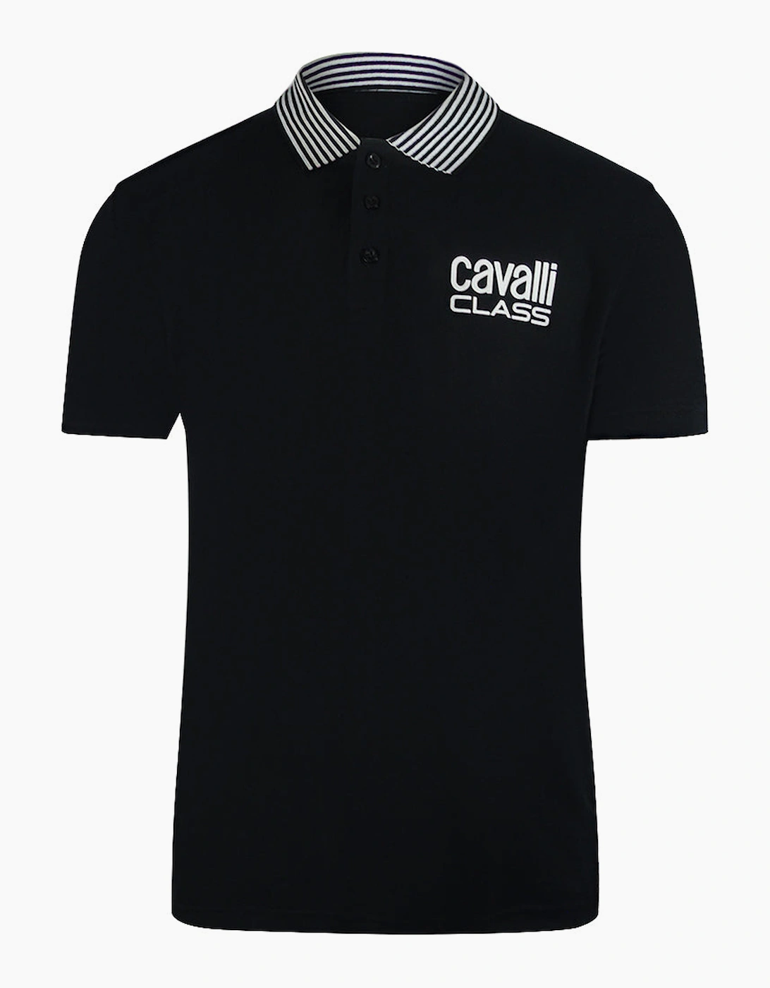 Roberto Cavalli Men's Black Cavalli Class Striped Collar Polo Shirt - Size: 42