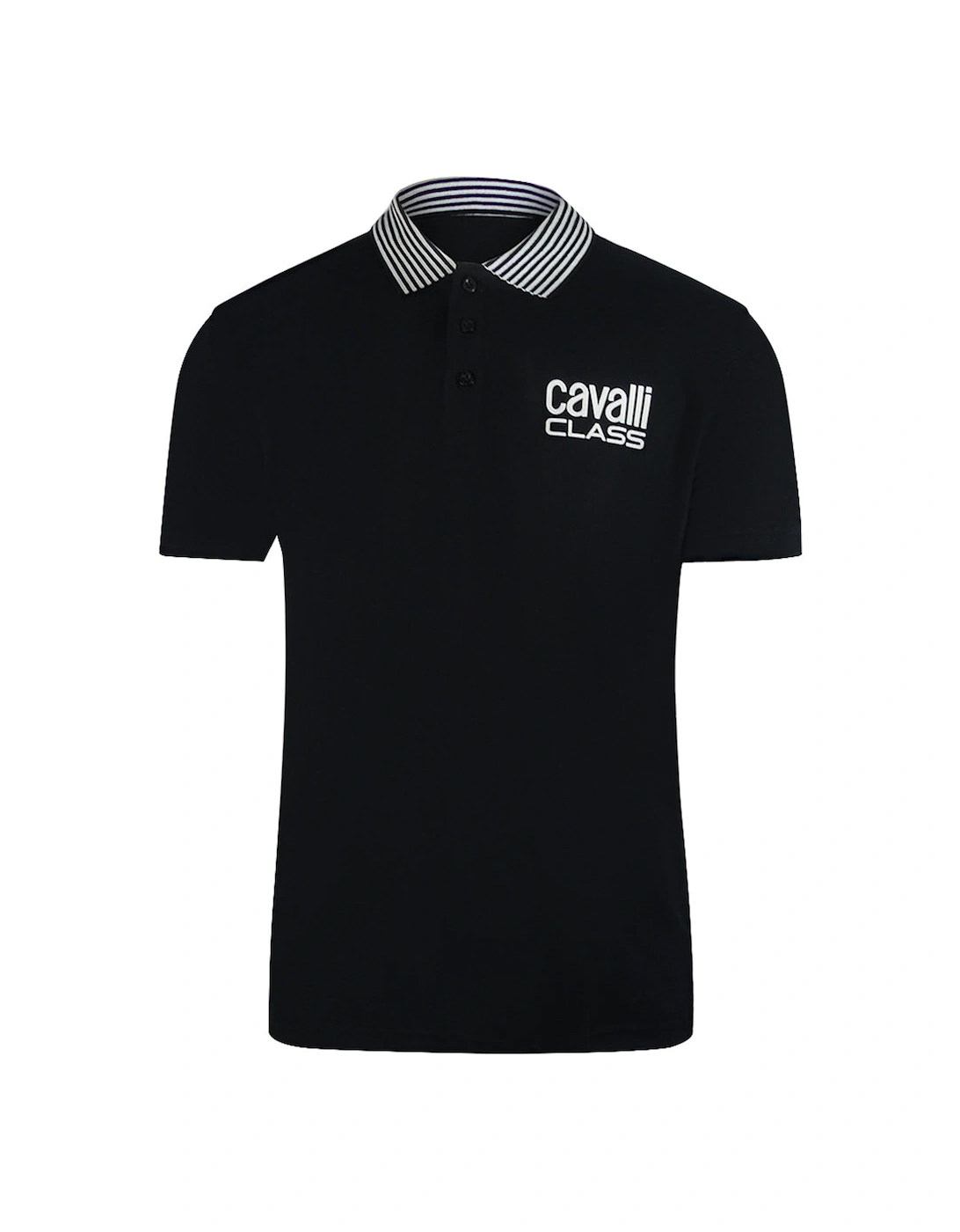 Cavalli Class Striped Collar Black Polo Shirt, 3 of 2