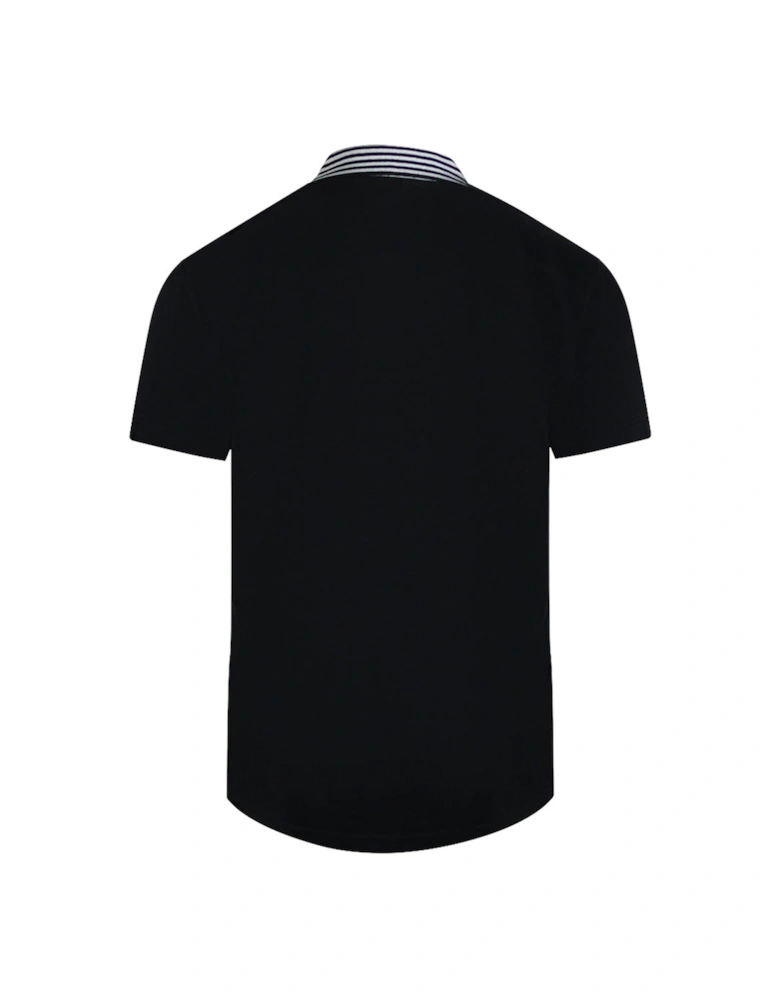 Cavalli Class Striped Collar Black Polo Shirt