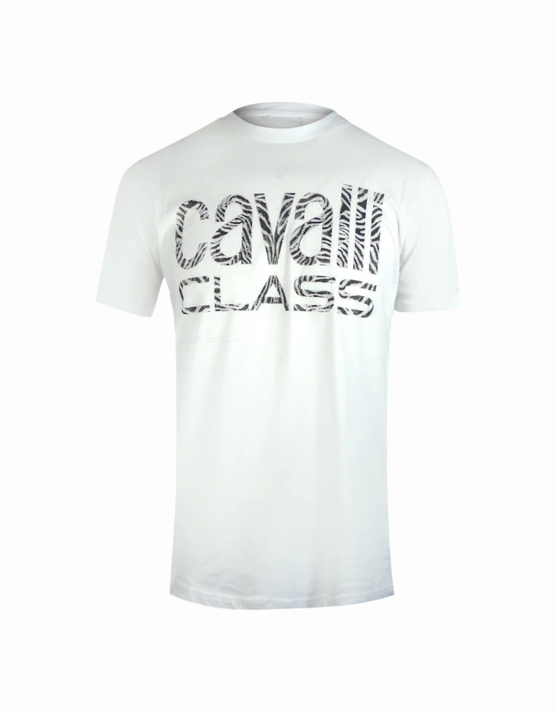 Cavalli Class Bold Zebra Print Logo White T-Shirt