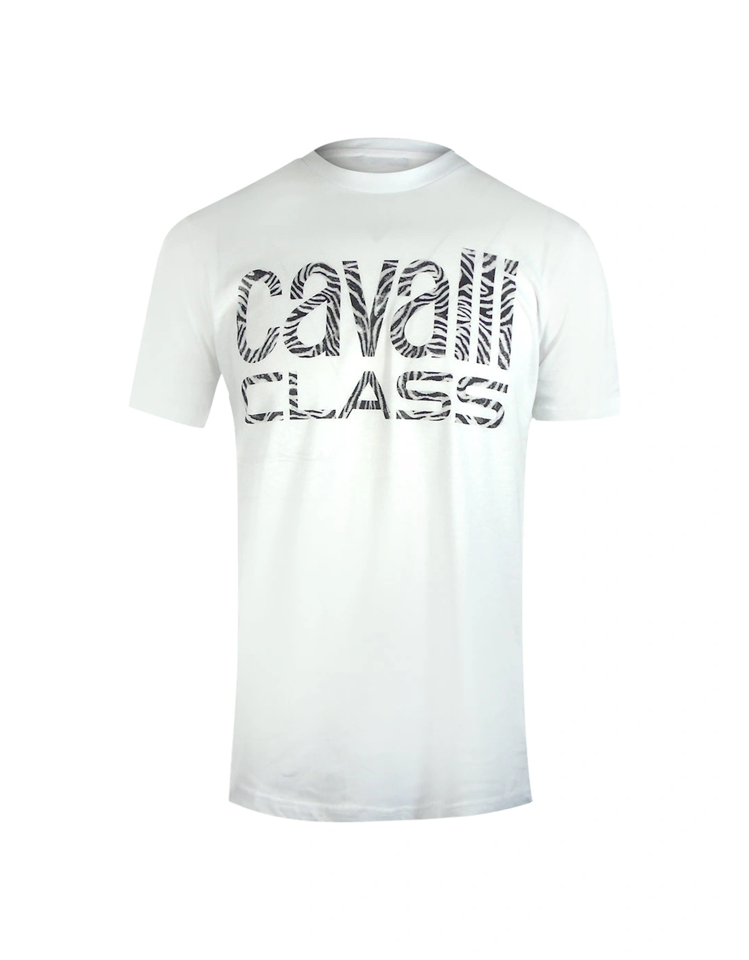 Men's Cavalli Class Bold Zebra Print Logo White T-Shirt - Size: 38