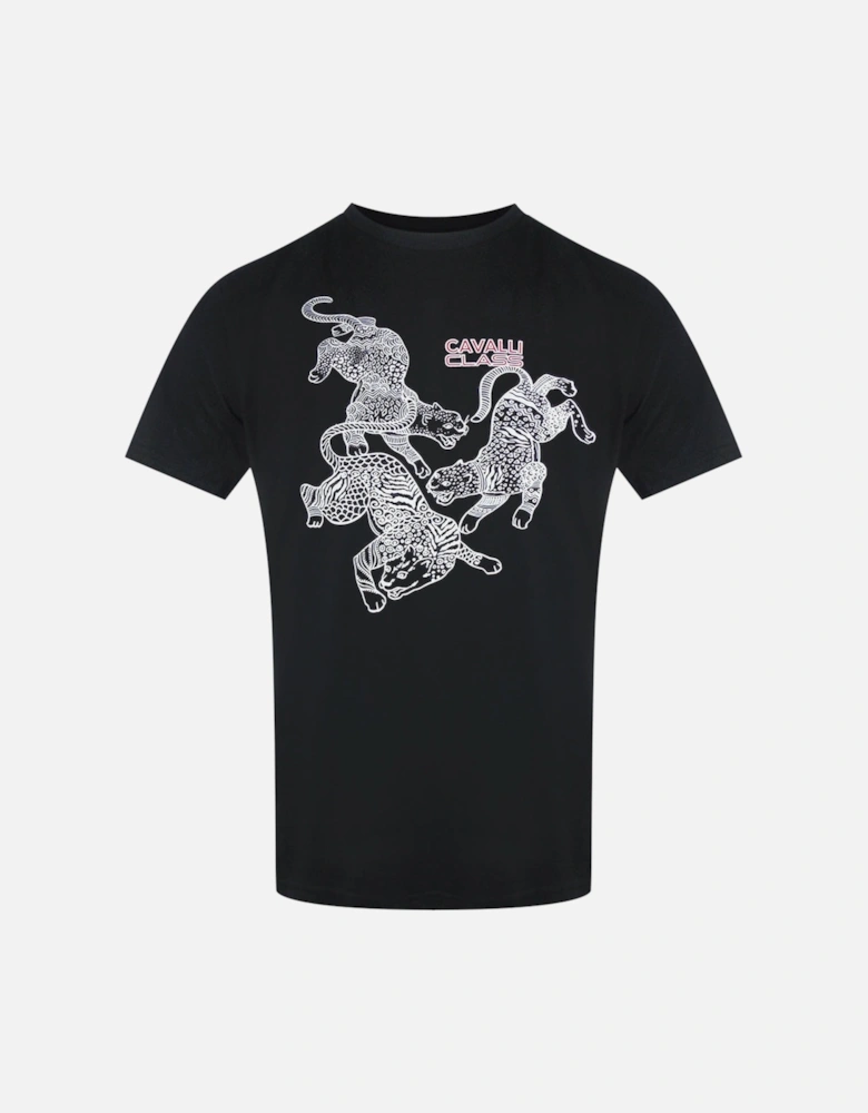 Cavalli Class Paisley Leopards Logo Black T-Shirt