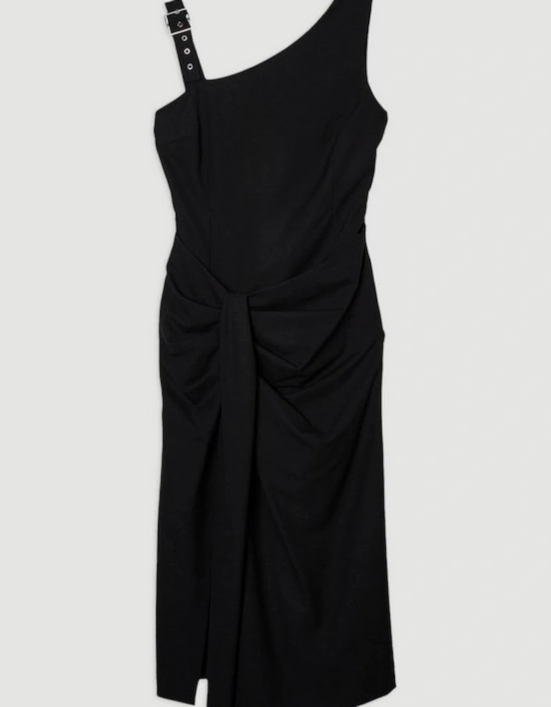 Plus Size Tailored Asymmetric Neck Strappy Detail Dress