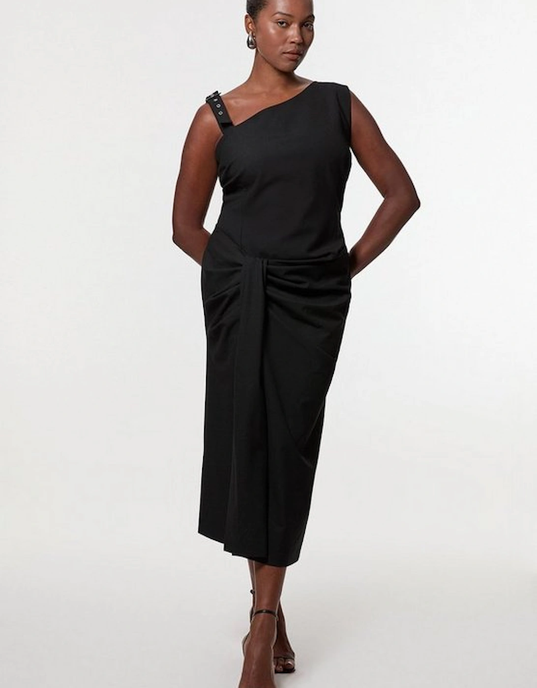 Plus Size Tailored Asymmetric Neck Strappy Detail Dress, 5 of 4