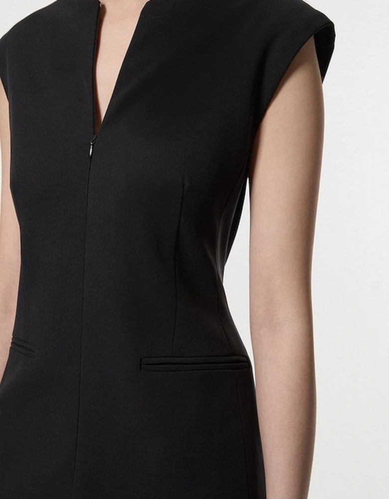 Petite Compact Stretch Zip Through Tailored Pencil Midi Dress