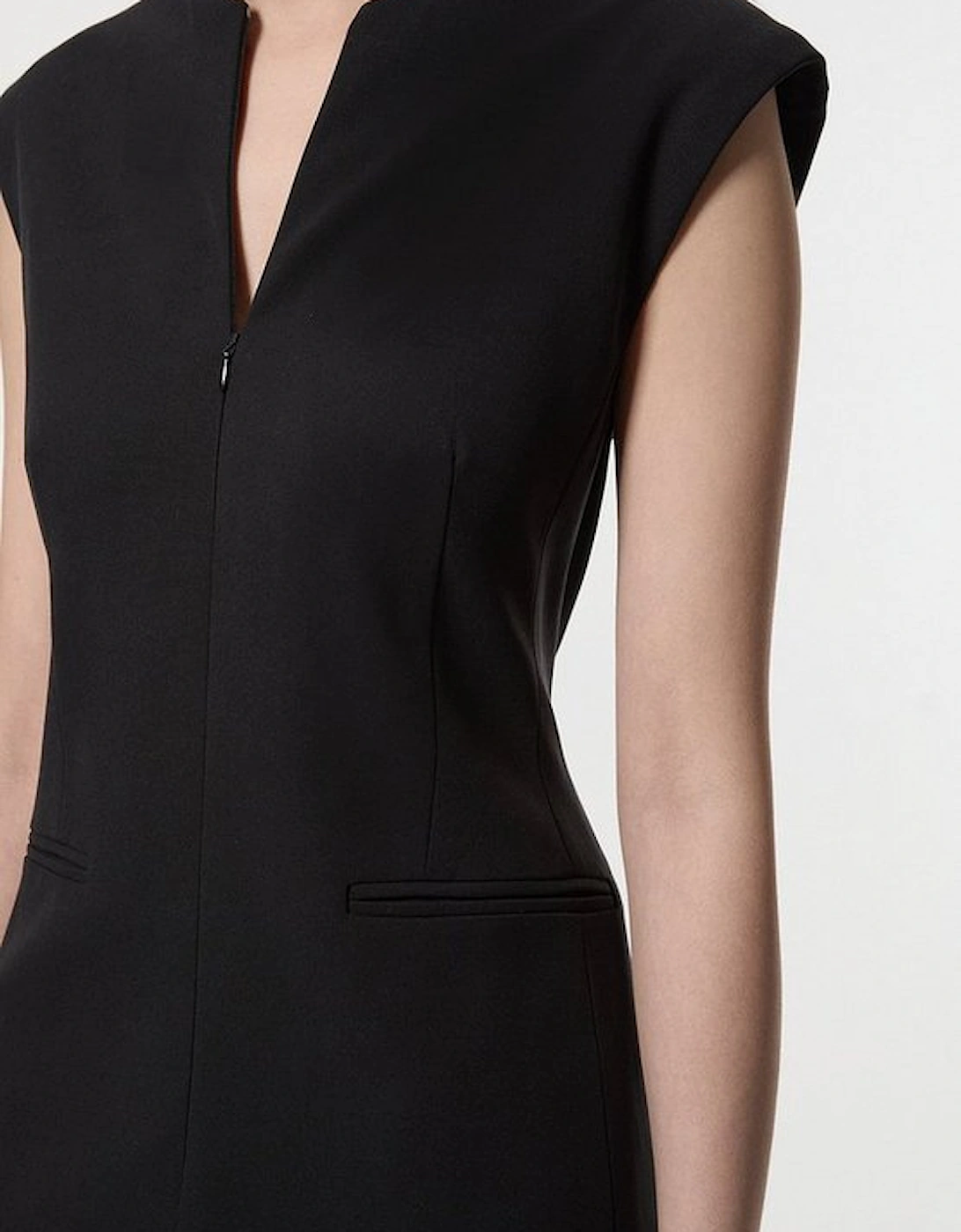 Petite Compact Stretch Zip Through Tailored Pencil Midi Dress
