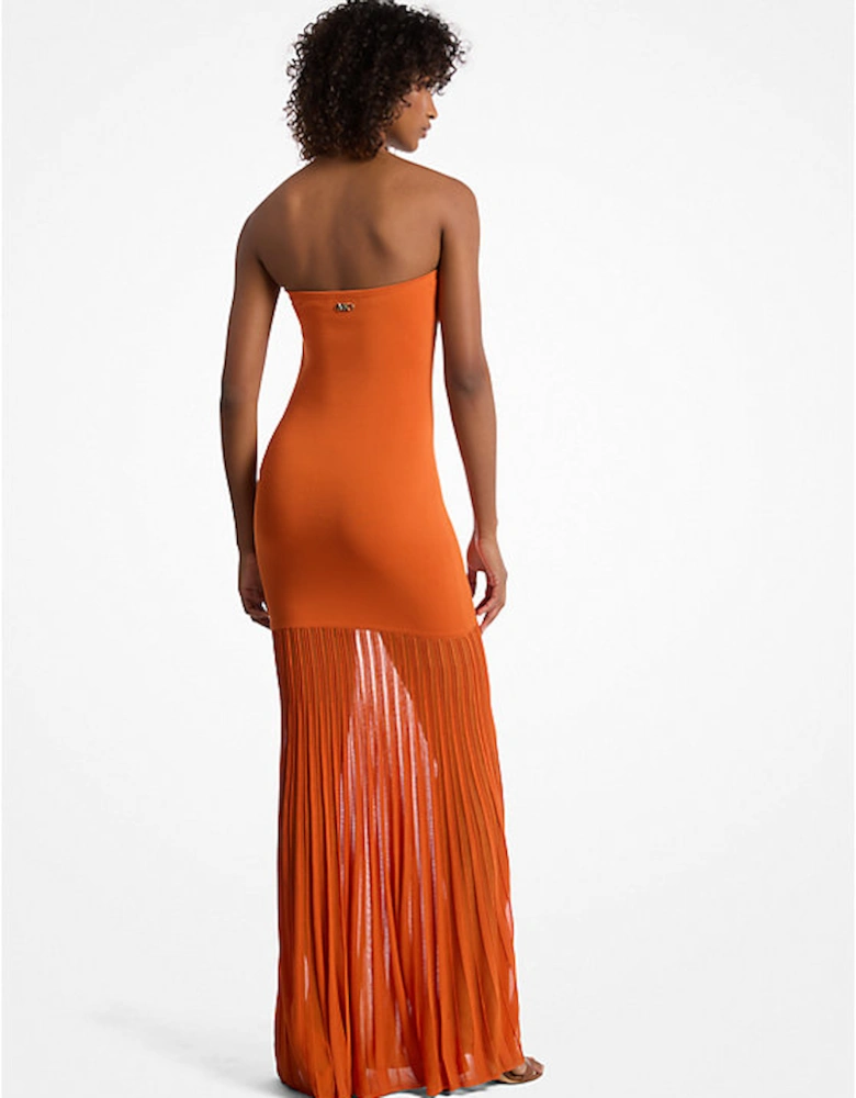 Stretch Knit Sheer Strapless Dress