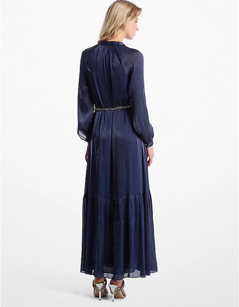 Metallic Crinkled Georgette Belted Kaftan Dress