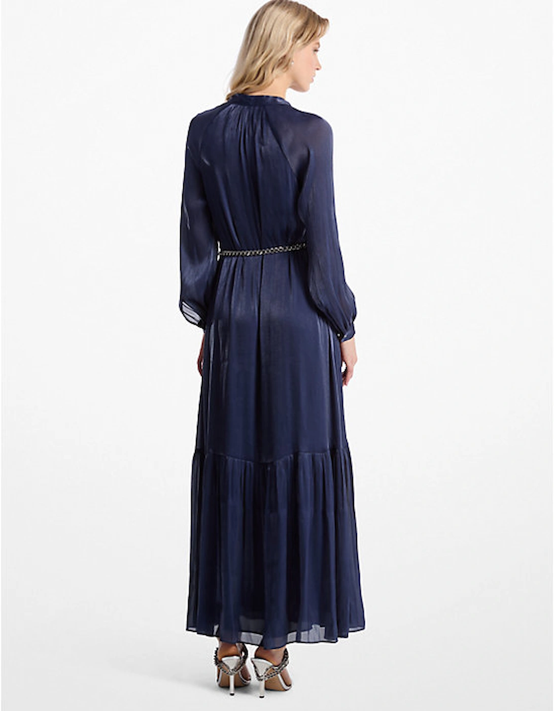 Metallic Crinkled Georgette Belted Kaftan Dress