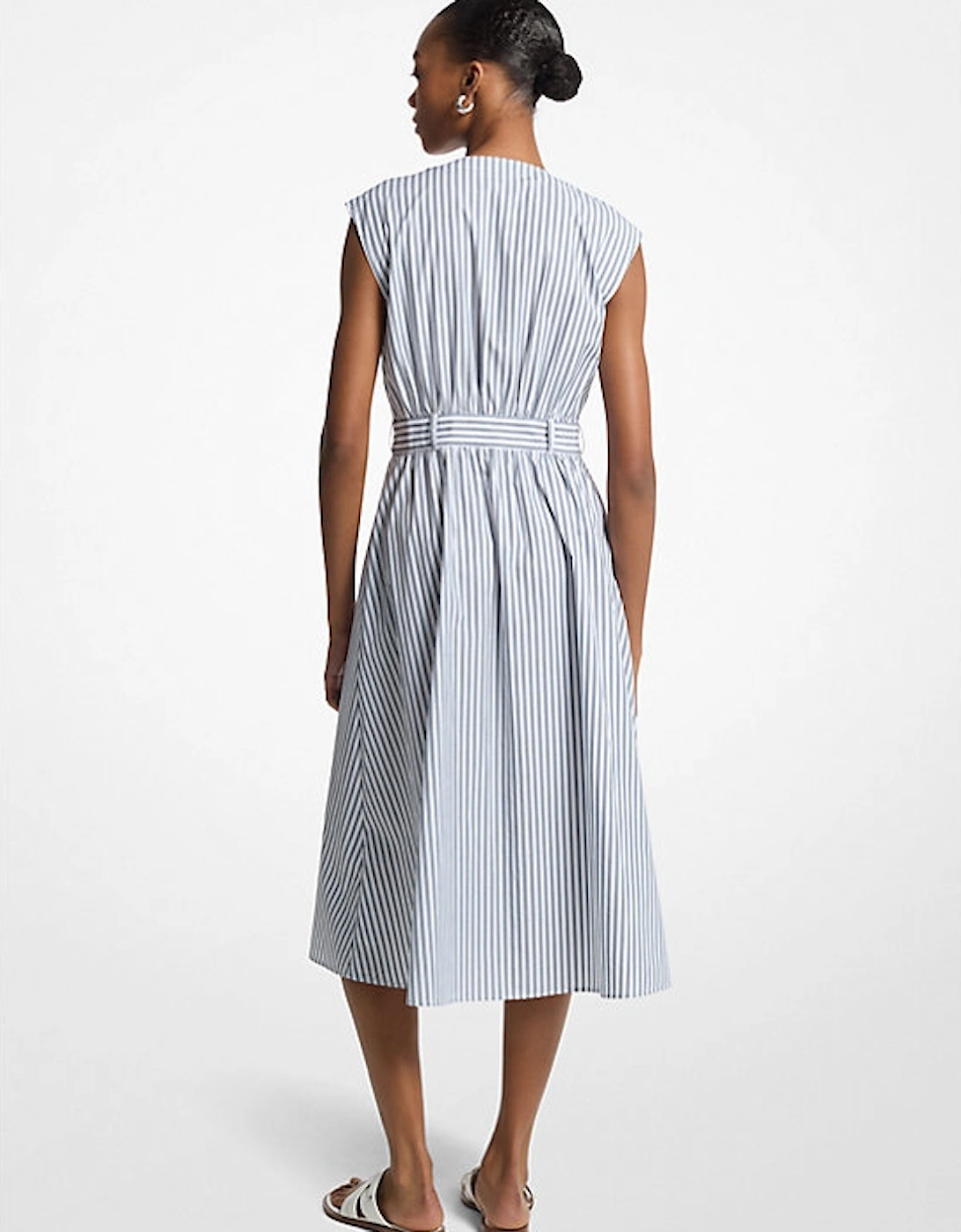 Striped Cotton Poplin Belted Midi Dress