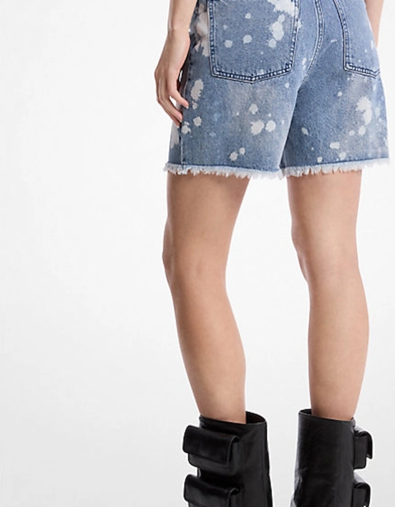 Hand-Splattered Bleach Denim Boyfriend Shorts