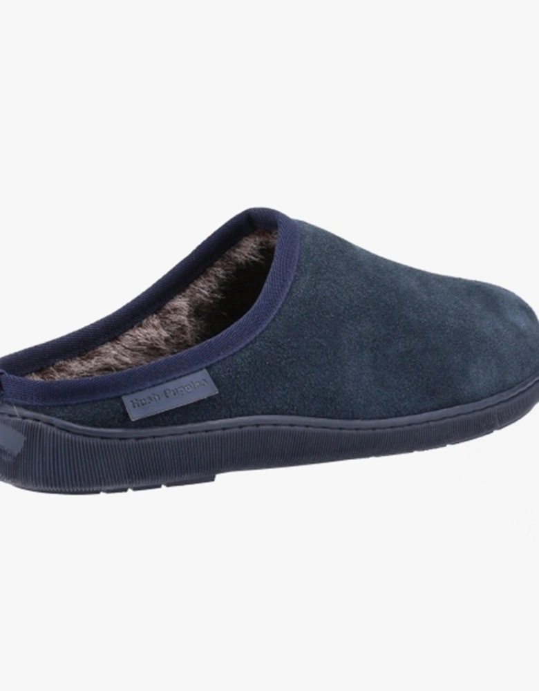 ASHTON Mens Leather Mule Slippers Navy
