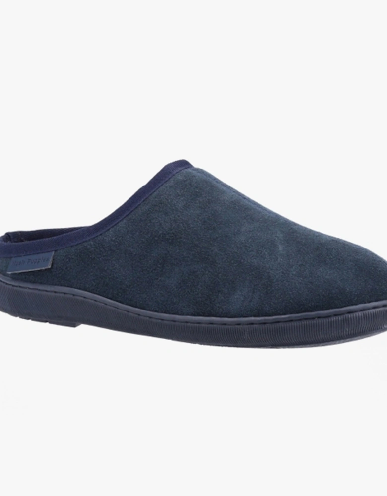 ASHTON Mens Leather Mule Slippers Navy