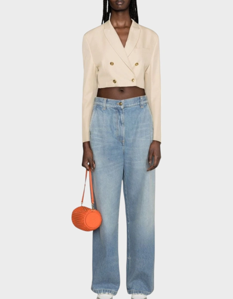Buttons Cropped Blazer Beige
