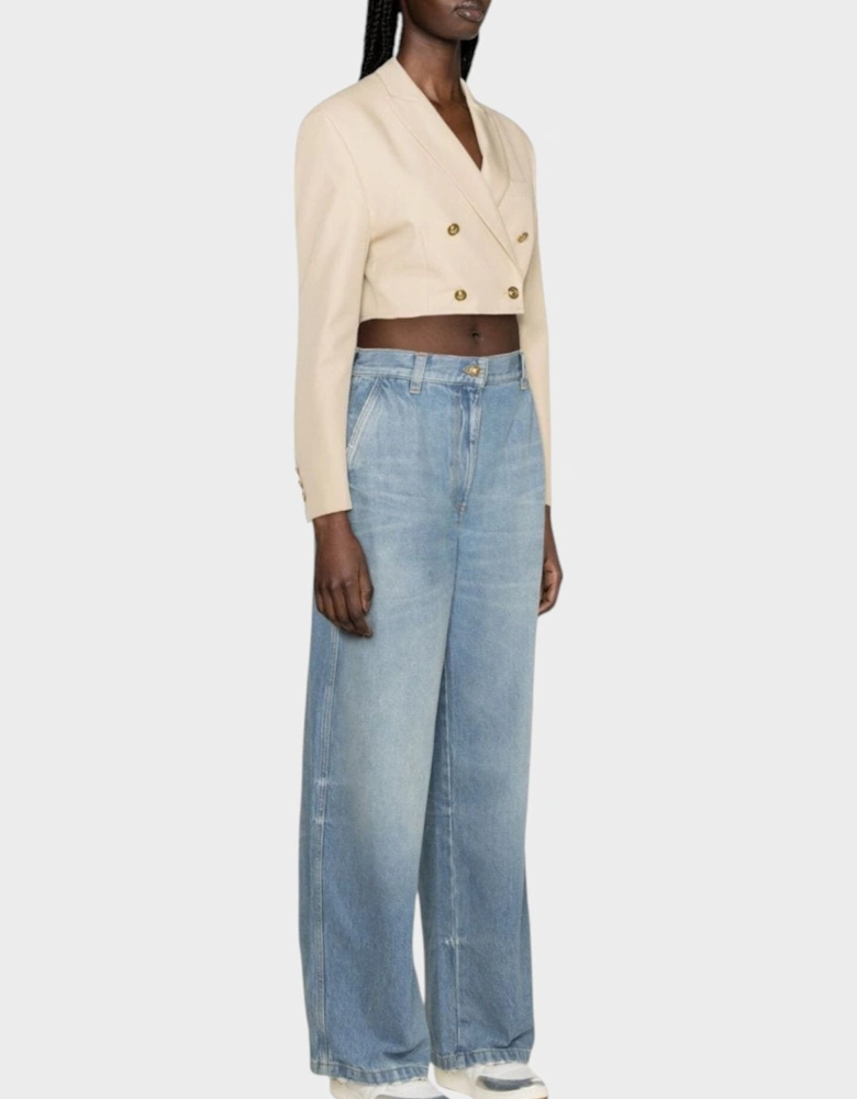Buttons Cropped Blazer Beige