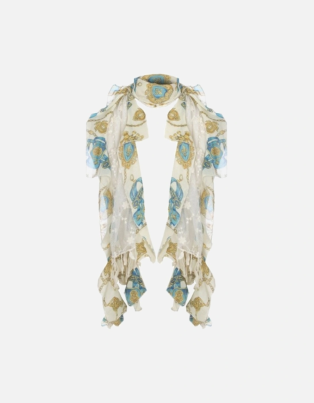 Blue Silk Chiffon and Lace Scarf, 2 of 1