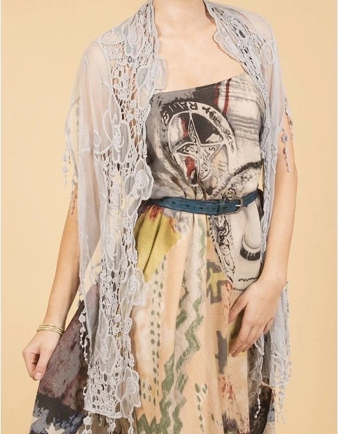 Grey Silk Chiffon and Lace Scarf, 2 of 1