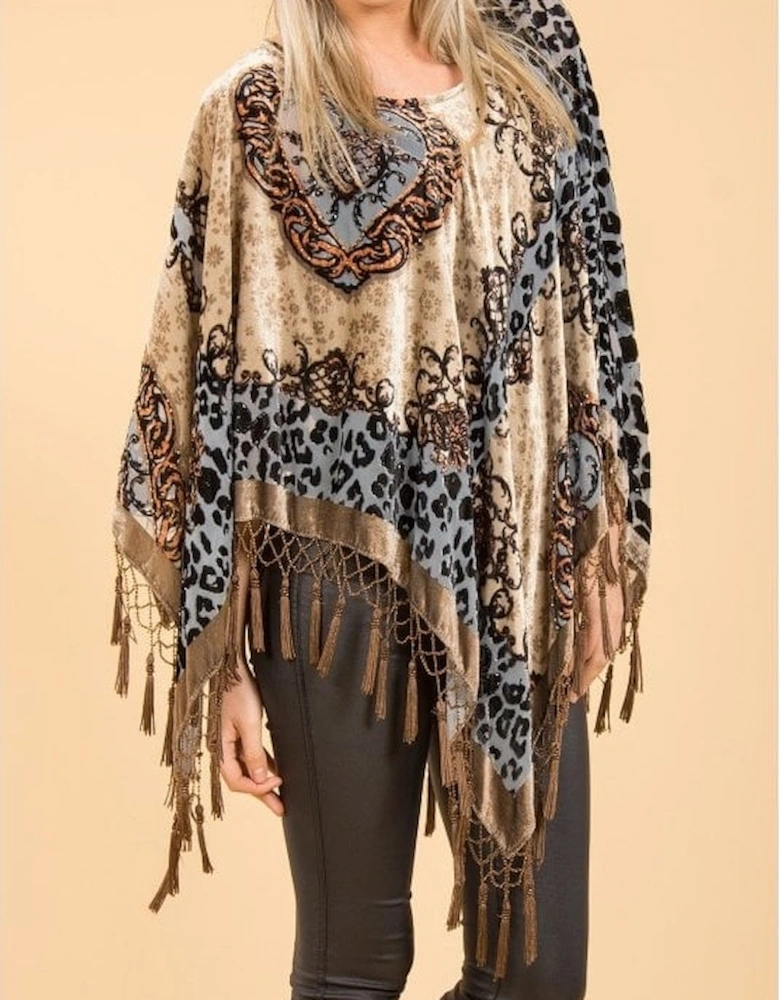 Grey Silk Devore Poncho