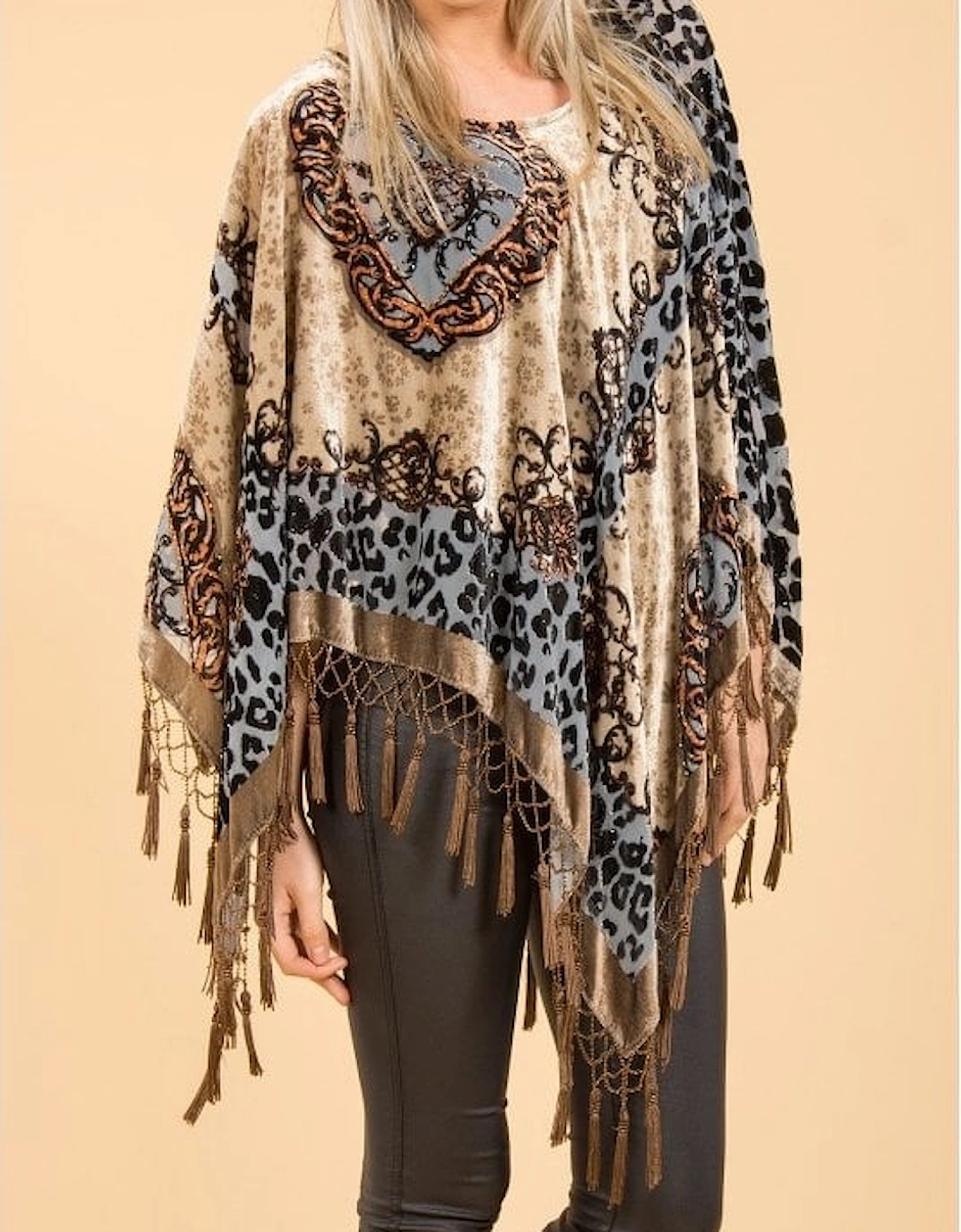 Grey Silk Devore Poncho, 2 of 1