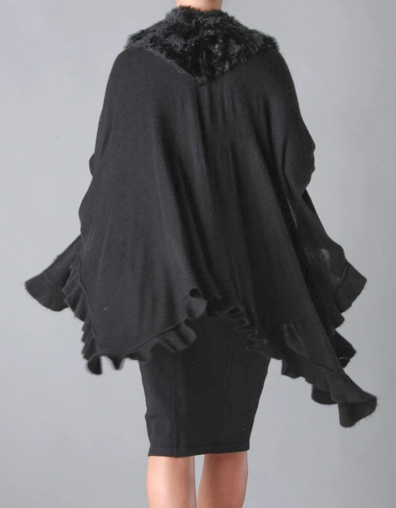 Black  Knitted Cape with Faux Fur Collar