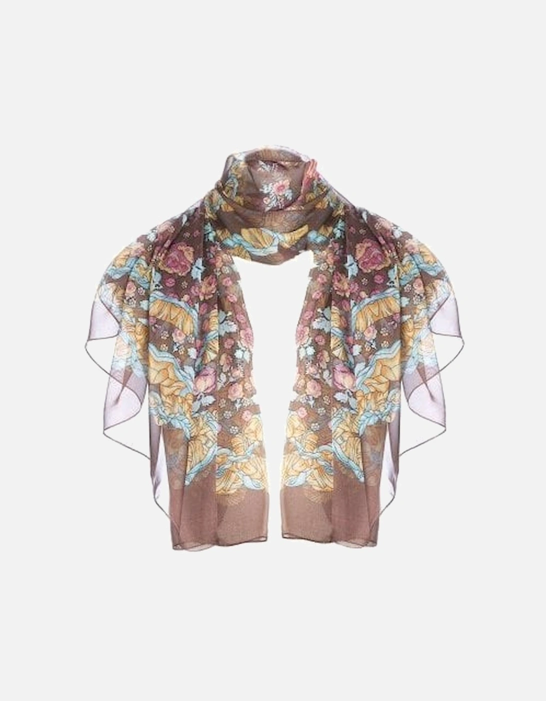 Cream Patterned Silk Chiffon Scarf, 2 of 1