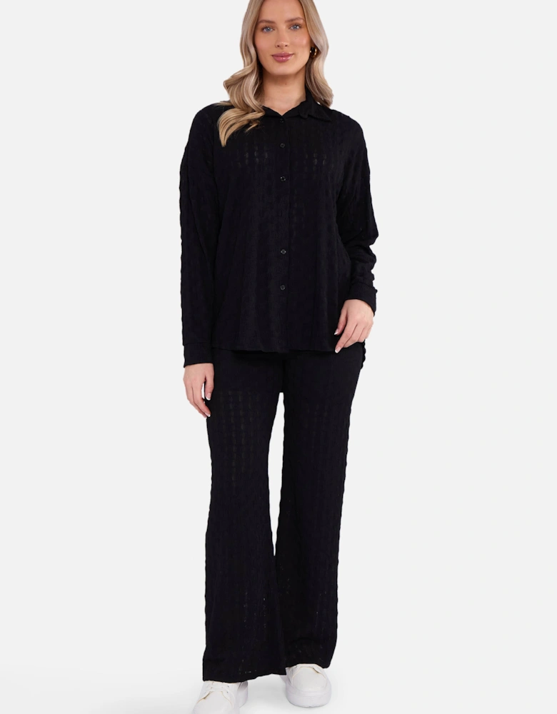 Black Textured Oversized Long Sleeves Shirt